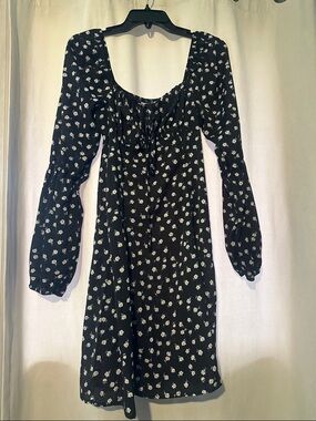 SHEIN Black Mini Dress with White Floral Print